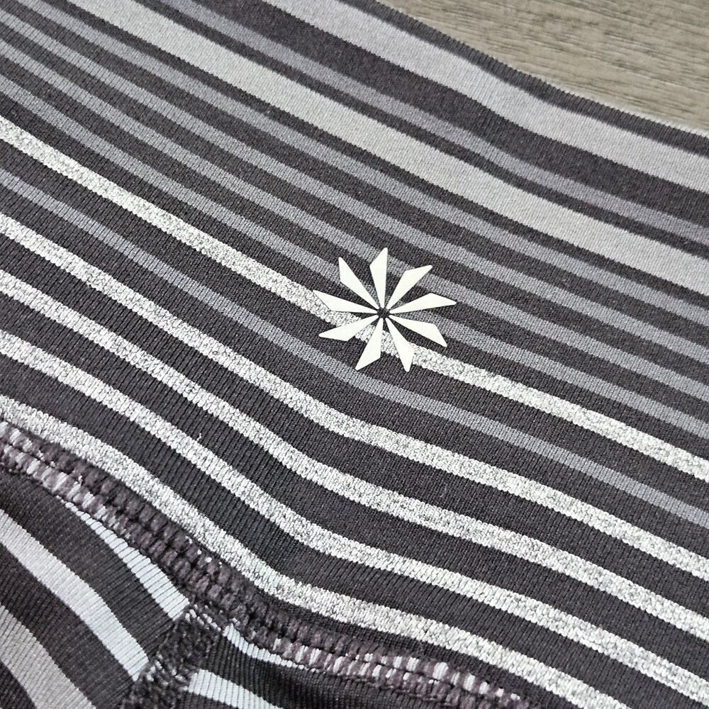 Athleta Athletic Leggings Womens L Gray Striped Workout Running Gym Exercise - Picture 3 of 7